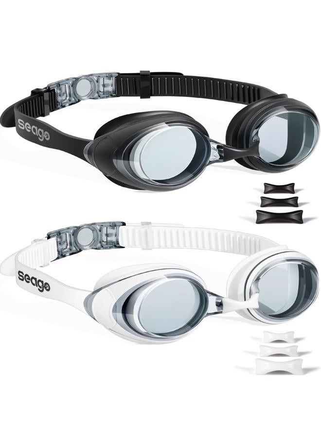 Seago Swimming Goggles 2 Pack Anti Fog Goggles Swimming UV Protection Fit for Adult Men Women Youth Junior, No Leaking Soft Silicone Seal Flat Lens Clear Vision, 3 Sizes of Nose Bridge - Image 1