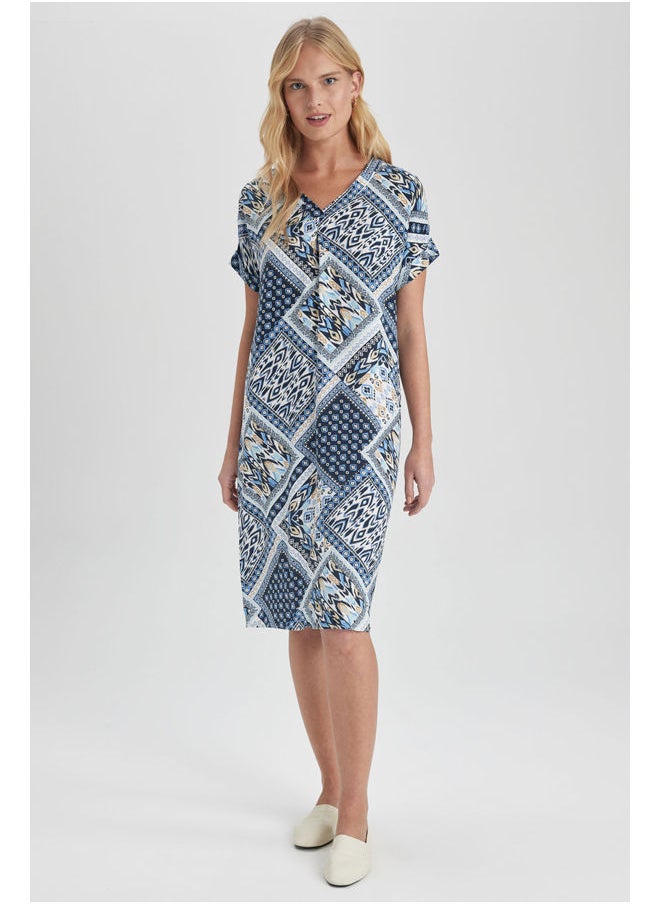 DeFacto - Woman V Neck Short Sleeve Woven Dress - Image 1
