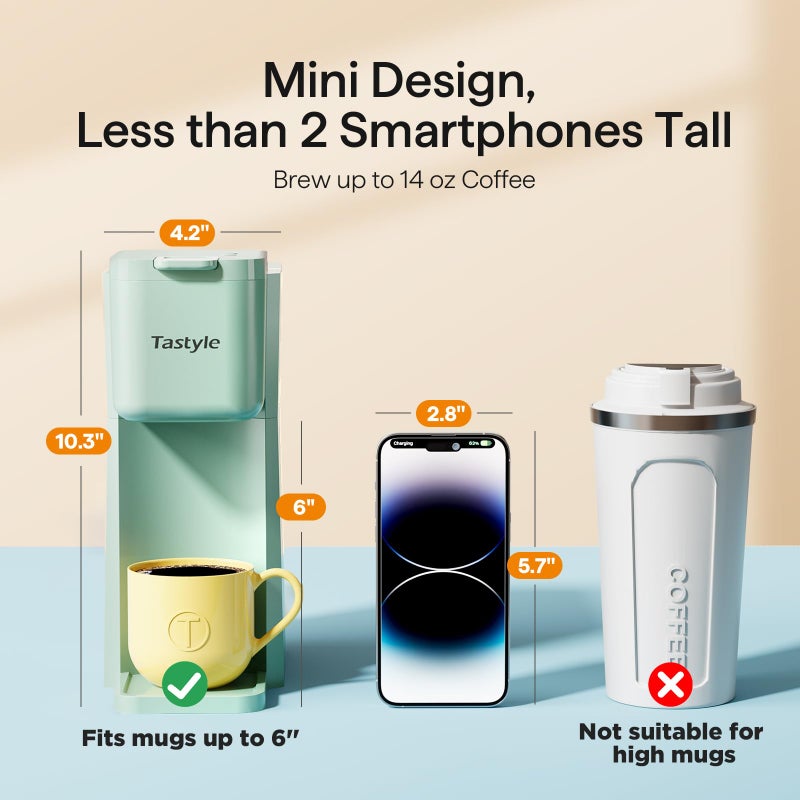 Tastyle Mini Hot and Iced Coffee Maker Single Serve, for K Cup and Ground, 6 to 14 Oz Brew Sizes, with Recipe Book, for Home, Travel, RV, Office and Dorm, Mint - Image 4