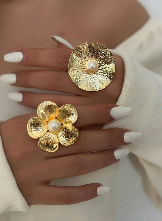 تايك تو خاتم مزين بلؤلؤ صناعي وزهرة