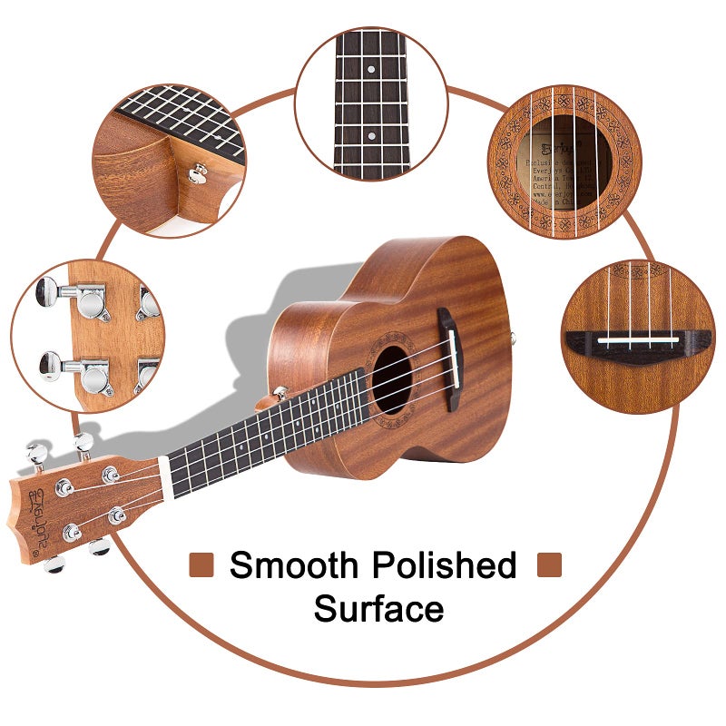 Everjoys Concert Ukulele Mahogany - 23 inch Professional Wooden Ukelele Free Online Lesson Uke Strap Case Digital Tuner picks Aquila String - Image 2