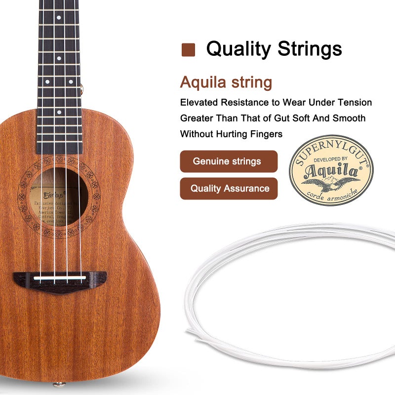 Everjoys Concert Ukulele Mahogany - 23 inch Professional Wooden Ukelele Free Online Lesson Uke Strap Case Digital Tuner picks Aquila String - Image 3
