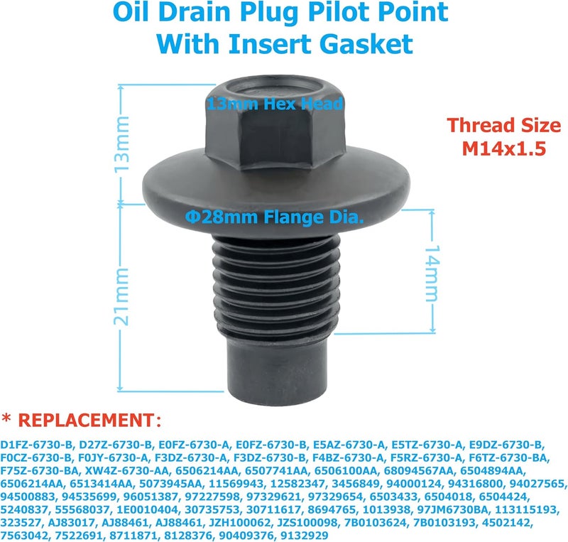 Dsnaduo 5 PCS Oil Drain Plug with Molded Gasket M14-1.50 for Ford, Lincoln, Chrysler, Dodge, Jeep - Image 3