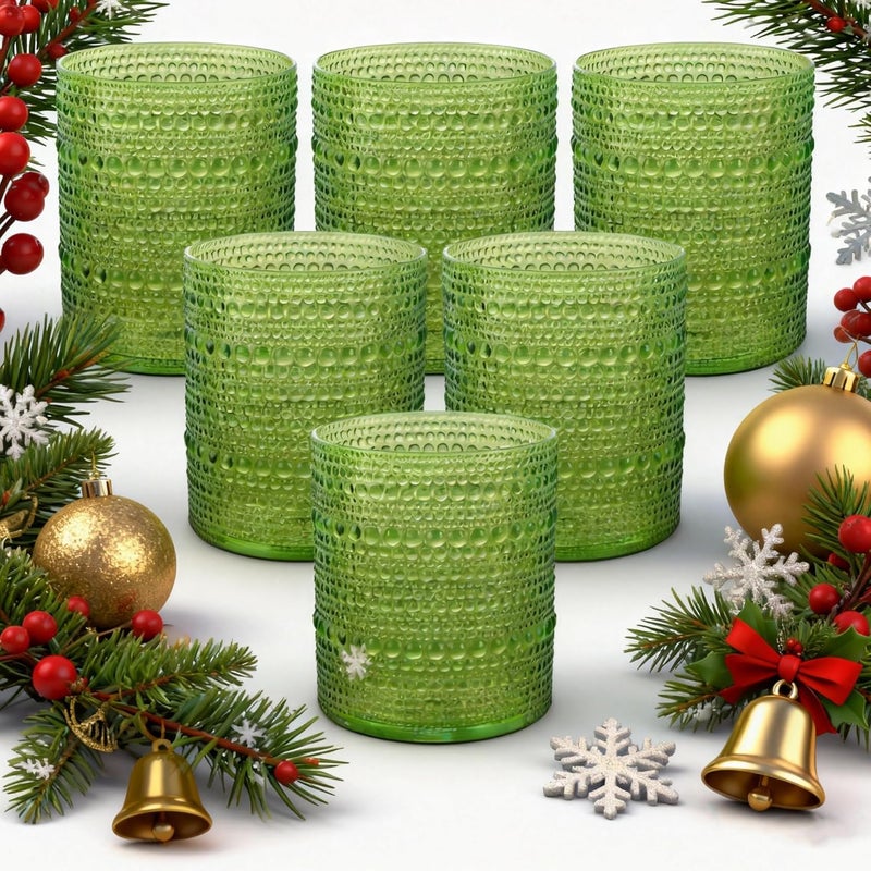 Joyido 18PCS Hobnail Plastic Drinking Glasses - 14Oz Beaded Glasses Drinkware Set Disposable - Green Vintage Plastic Bubble Glassware for Beer, Juice, Cocktail, Whiskey, Milk and Various Mixed Drinks - Image 1
