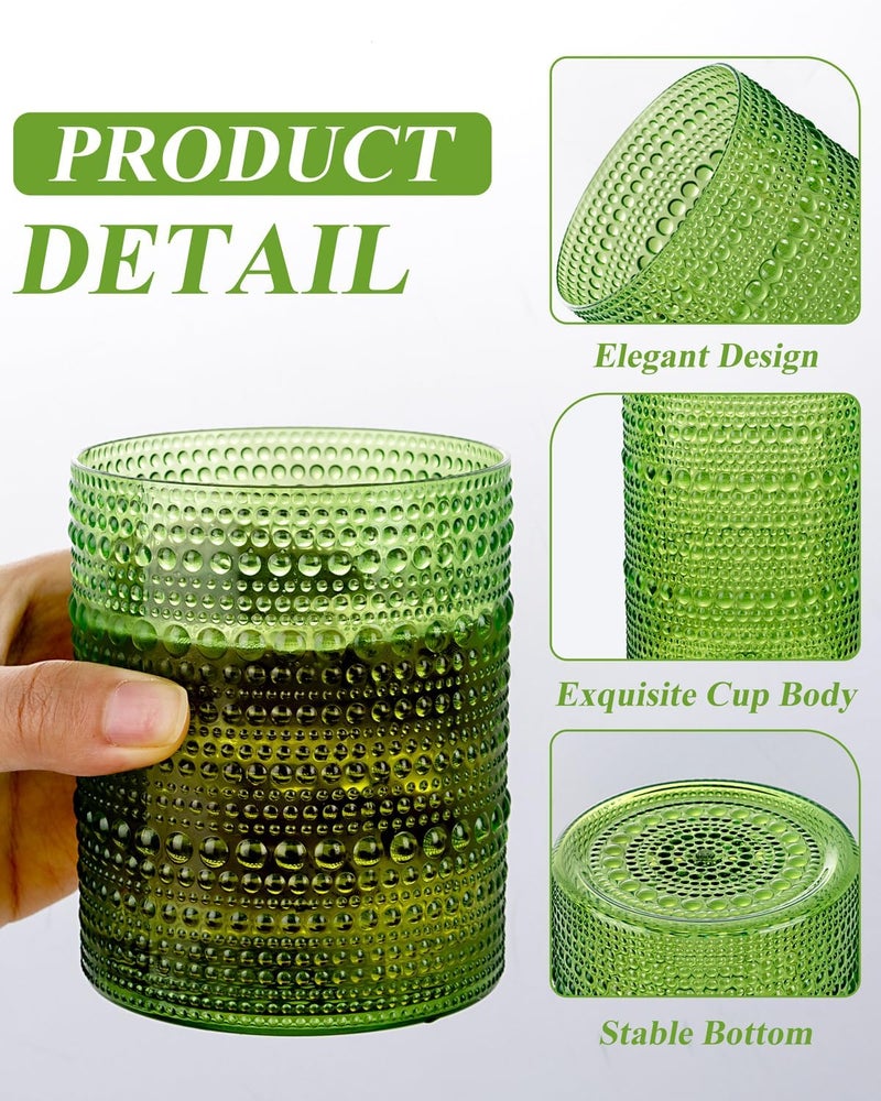Joyido 18PCS Hobnail Plastic Drinking Glasses - 14Oz Beaded Glasses Drinkware Set Disposable - Green Vintage Plastic Bubble Glassware for Beer, Juice, Cocktail, Whiskey, Milk and Various Mixed Drinks - Image 4