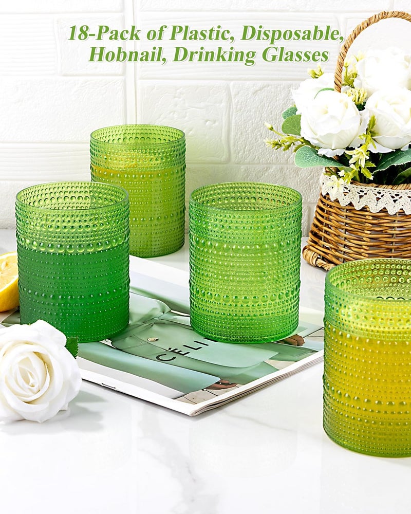 Joyido 18PCS Hobnail Plastic Drinking Glasses - 14Oz Beaded Glasses Drinkware Set Disposable - Green Vintage Plastic Bubble Glassware for Beer, Juice, Cocktail, Whiskey, Milk and Various Mixed Drinks - Image 2