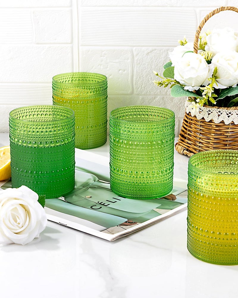 Joyido 18PCS Hobnail Plastic Drinking Glasses - 14Oz Beaded Glasses Drinkware Set Disposable - Green Vintage Plastic Bubble Glassware for Beer, Juice, Cocktail, Whiskey, Milk and Various Mixed Drinks - Image 5