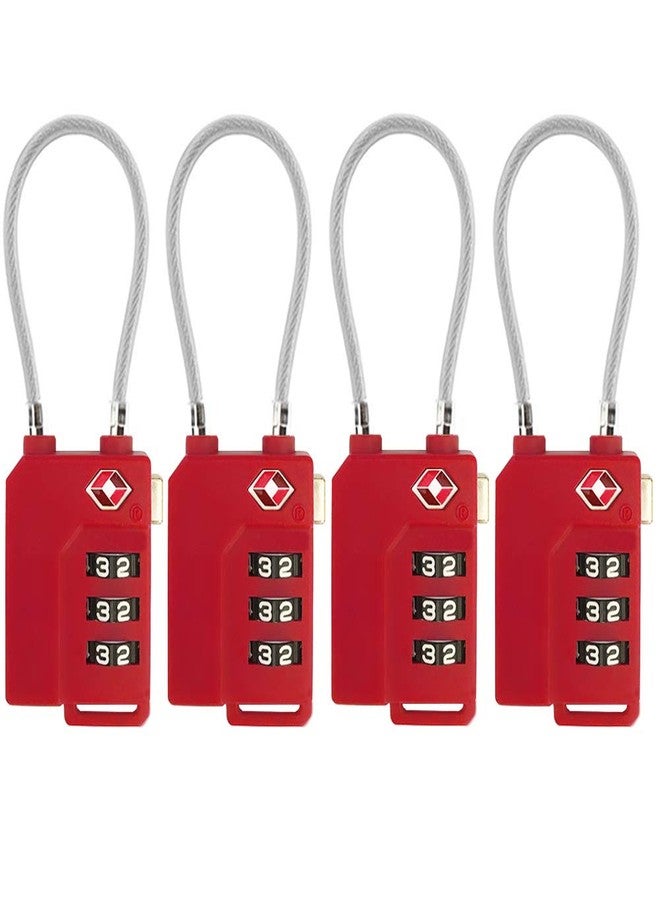 TSA Lock Security 3 Digit Combination Suitcase Luggage Bag Code Lock Padlock (Red 4-Pack)