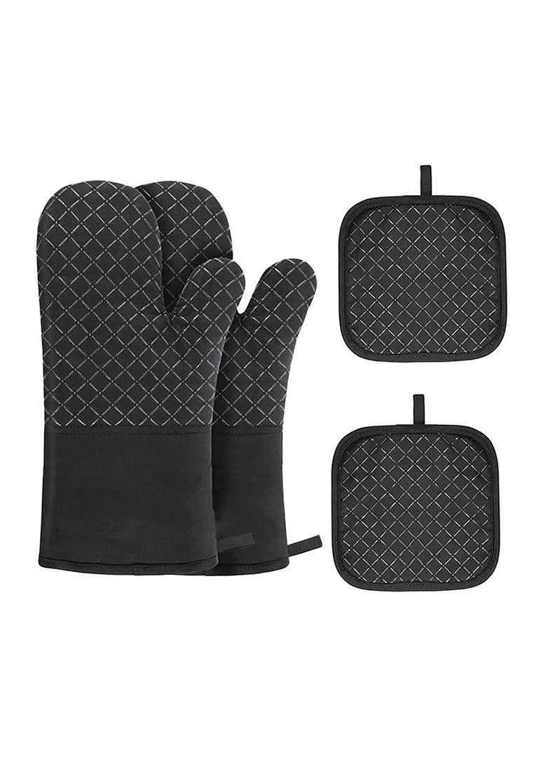 أوغر قفازات الفرن ووسادات الأواني، قفازات مقاومة للحرارة حتى 500 درجة فهرنهايت، قفازات فرن من القطن والسيليكون، قفازات مطبخ مقاومة للحرارة للشواء والشواء على الفحم والخبز والطهي - قفازات مطبخ - Image 1