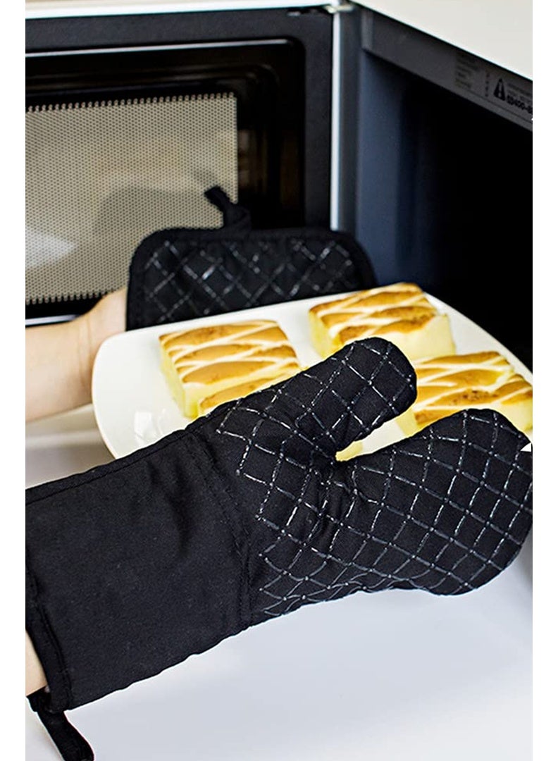 أوغر قفازات الفرن ووسادات الأواني، قفازات مقاومة للحرارة حتى 500 درجة فهرنهايت، قفازات فرن من القطن والسيليكون، قفازات مطبخ مقاومة للحرارة للشواء والشواء على الفحم والخبز والطهي - قفازات مطبخ - Image 3