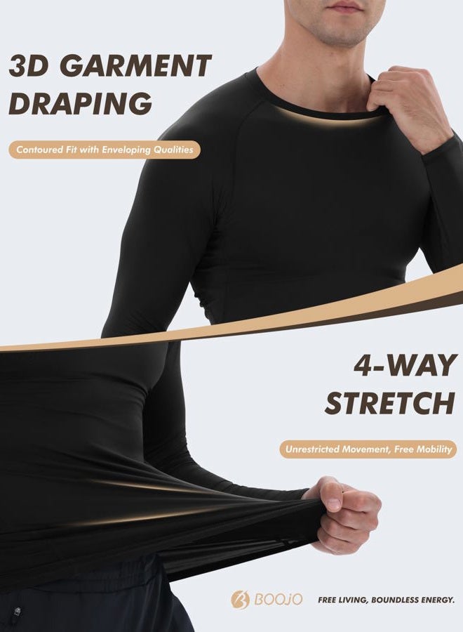 BOOJO 5 Pack Long Sleeve Compression Shirts for Men - Black Quick Dry Workout Base Layer Undershirt Top for Athletic Gym Running, 1-black/Black/White/Navy/Dark Grey, L - Image 4