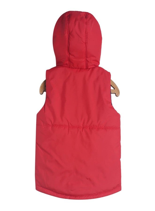 miniklub Baby Hooded Sleeveless Woven Polyester Red Color Jacket (3-6M) - Image 2