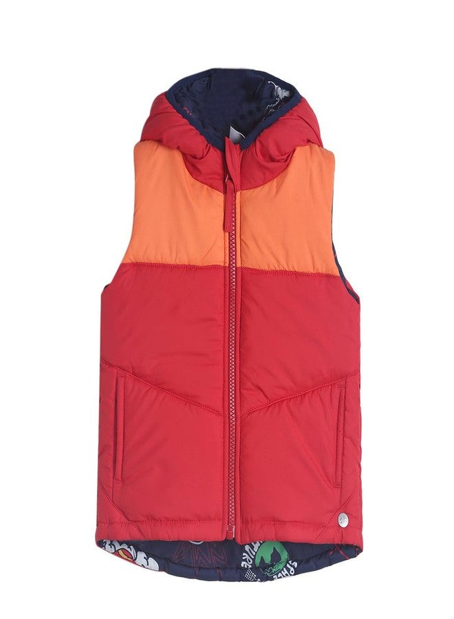 miniklub Baby Hooded Sleeveless Woven Polyester Red Color Jacket (3-6M) - Image 1
