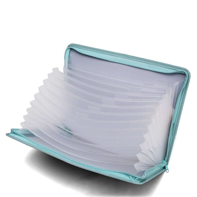Neomate 13-Pocket Expanding File Folder with Sticky Labels | A4/Letter Size Accordion Organizer with Zipper Closure | Certificate and Document Storage for Home, School, Office (Green) - Image 2