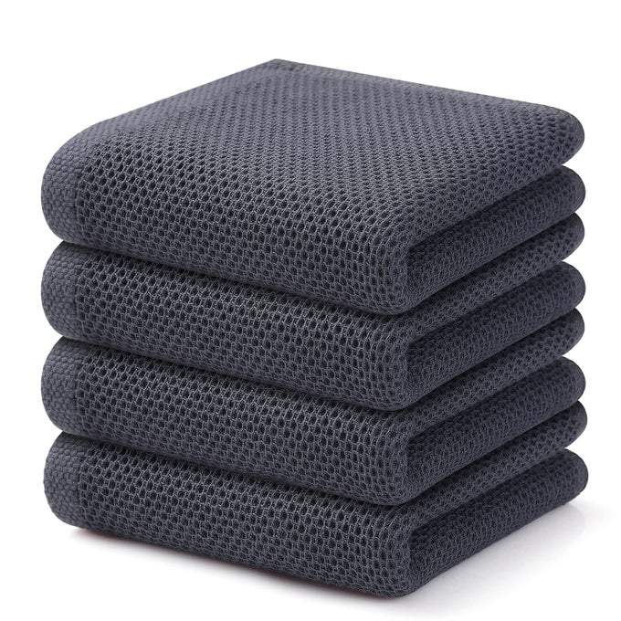 100 COTTON WAFFLE WEAVE KITCHEN TOWELS 4PACK SUPER SOFT AND ABSORBENT DISH TOWELS FOR DRYING DISHES KITCHEN HAND TOWELS 13 IN X 28 IN DARK GREY
