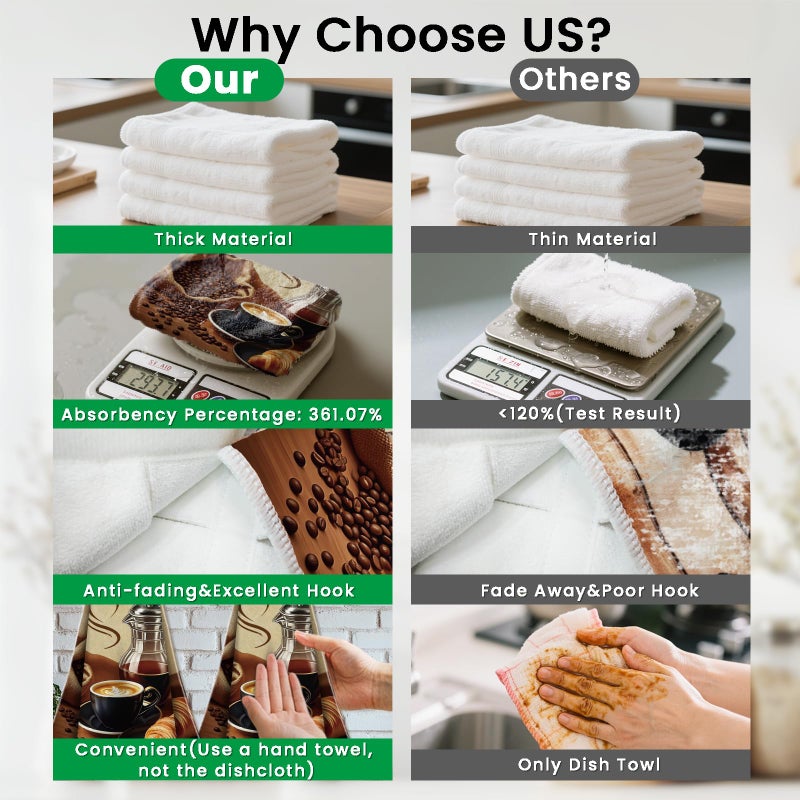 CUTHOLLOW Coffee Element Hanging Kitchen Towels with Loop, Set of 2 - Soft & Super Absorbent Microfiber Decorative Hanging Dish & Hand Towel, Tea, Coffee Towel for Kitchen Bathroom Oven Handle - Image 3