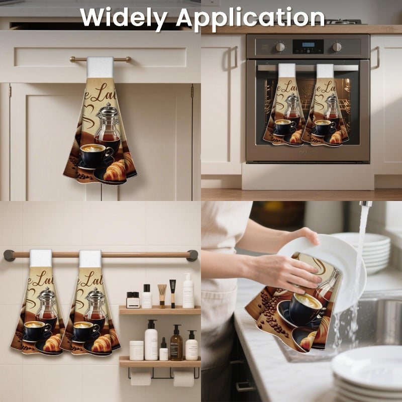 CUTHOLLOW Coffee Element Hanging Kitchen Towels with Loop, Set of 2 - Soft & Super Absorbent Microfiber Decorative Hanging Dish & Hand Towel, Tea, Coffee Towel for Kitchen Bathroom Oven Handle - Image 4