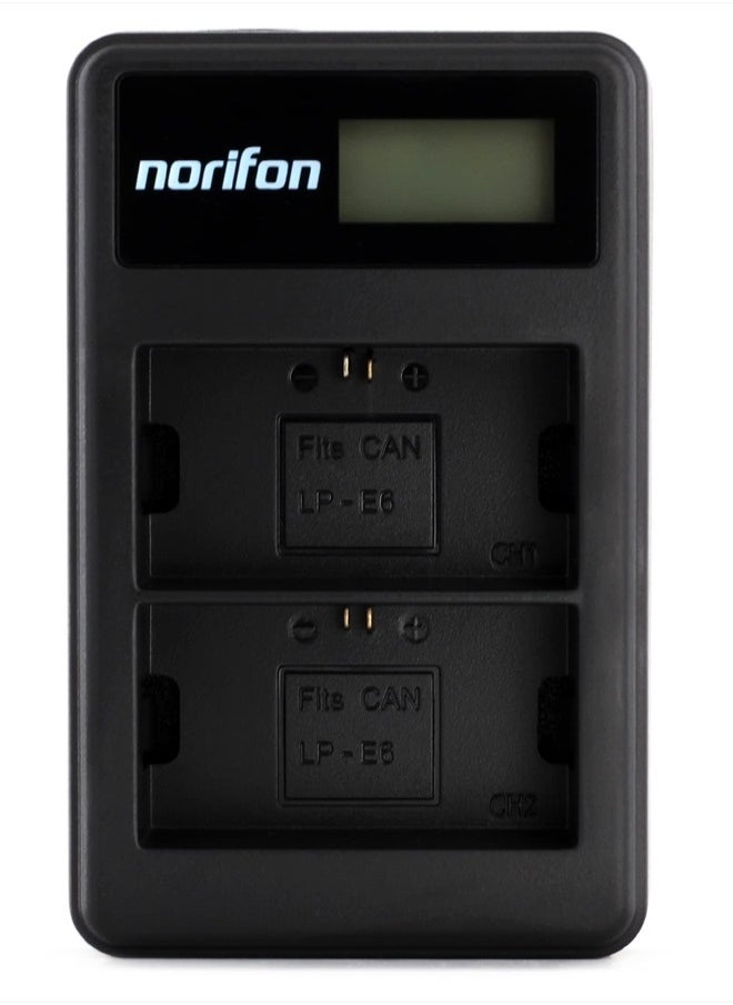 Norifon - LP-E6 Dual Channel LCD USB Charger for Canon EOS 5D Mark II, EOS 5D Mark III, EOS 5D Mark2, EOS 5DS, EOS 5DS R, EOS 60D, EOS 60Da, EOS 6D, EOS 70D, EOS 7D, EOS 7D Mark II Camera and More - Image 1