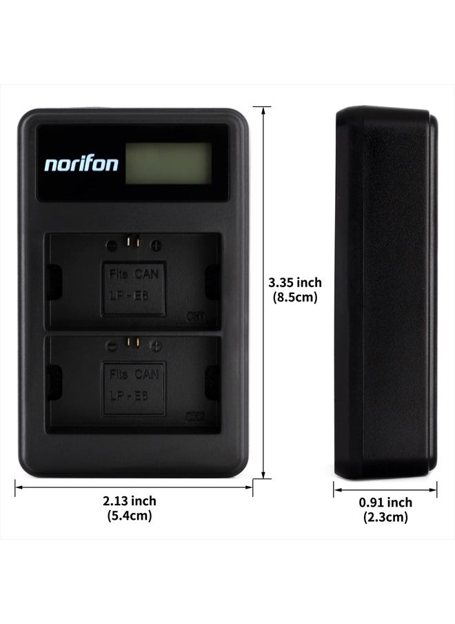 Norifon - LP-E6 Dual Channel LCD USB Charger for Canon EOS 5D Mark II, EOS 5D Mark III, EOS 5D Mark2, EOS 5DS, EOS 5DS R, EOS 60D, EOS 60Da, EOS 6D, EOS 70D, EOS 7D, EOS 7D Mark II Camera and More - Image 1