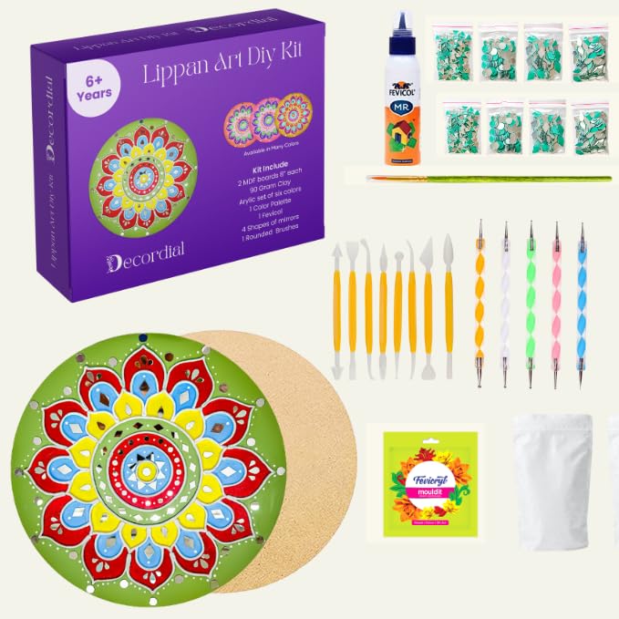 Decordial 8" MDF Lippan Art Materials kit with lippan Art Tools for Art and Craft, Home Decor Items, Wall hanhing Decor kit - Image 1