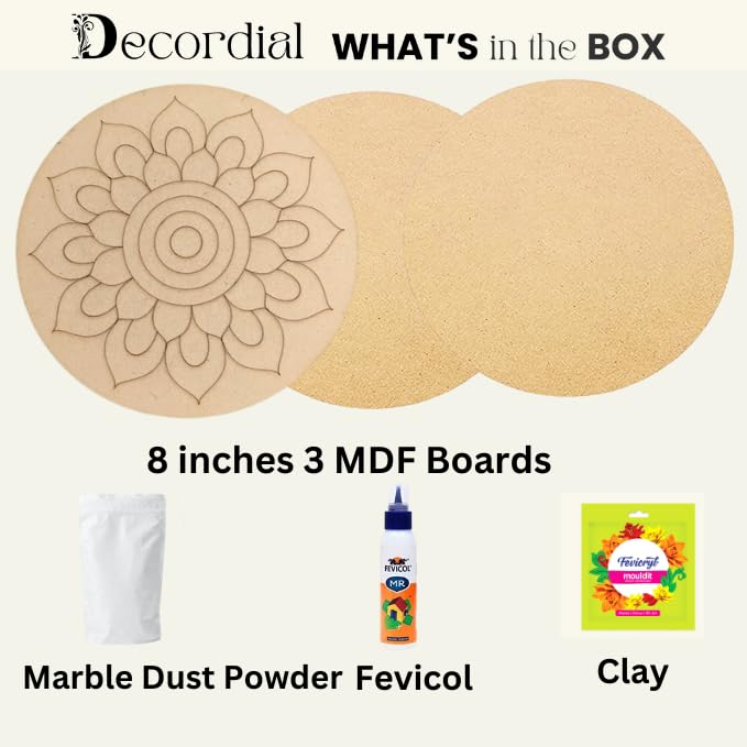 Decordial 8" MDF Lippan Art Materials kit with lippan Art Tools for Art and Craft, Home Decor Items, Wall hanhing Decor kit - Image 2