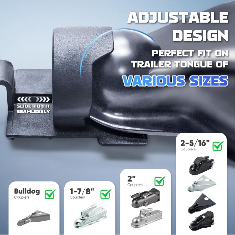 FixOasis Trailer Lock for 1-7/8", 2",2-5/16" & Bulldog Couplers, Heavy-Duty Hardened Steel Trailer Tongue Locks with Fully Covered Anti-Theft Design, Powder-Coated for Weather Resistance - Image 2