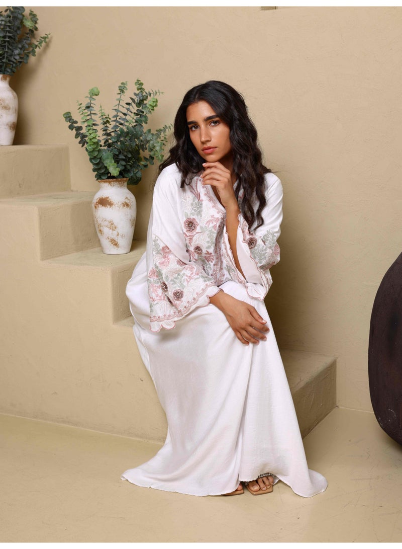 اكسا جلابية عصرية مطرزة IK4013 أبيض - Image 1