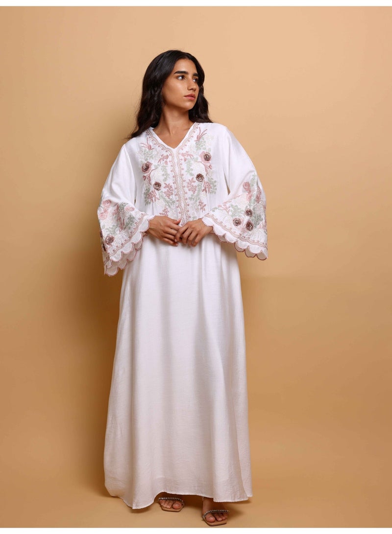 اكسا جلابية عصرية مطرزة IK4013 أبيض - Image 5