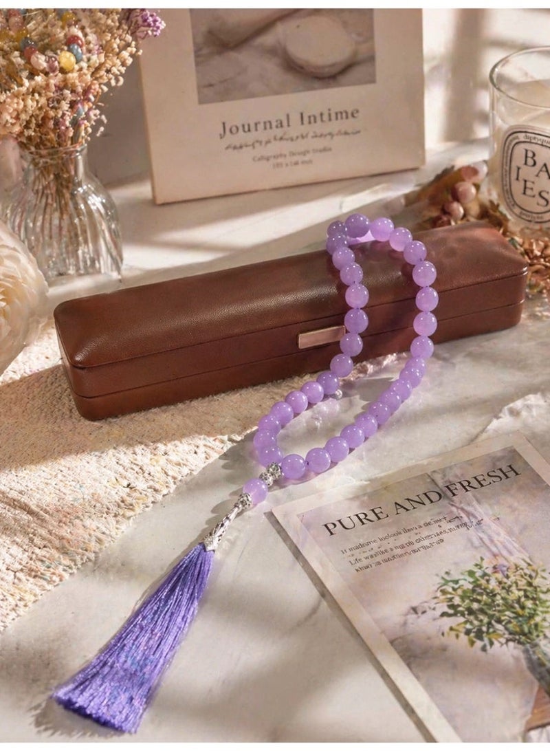 Slema Natural Purple Agate Islamic Prayer Beads Tasbih 33 Beads 12mm, Muslim Rosary Misbaha with Purple Tassel for Religious Worship & Gift - Image 4