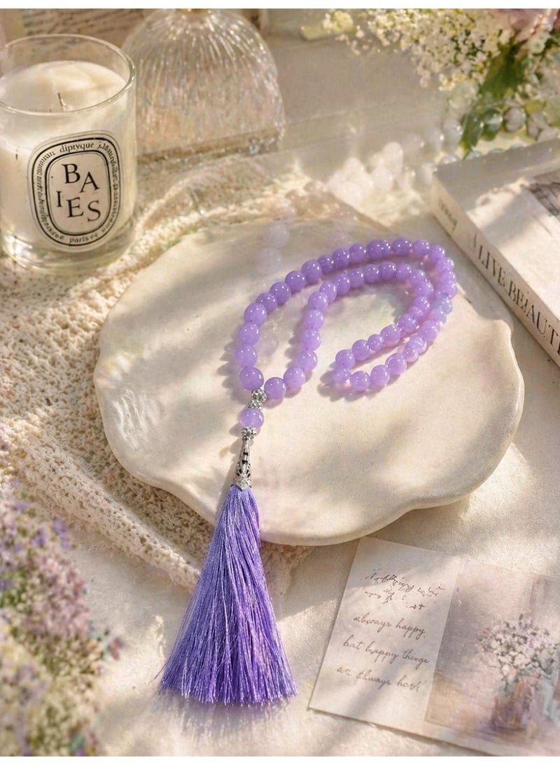 Slema Natural Purple Agate Islamic Prayer Beads Tasbih 33 Beads 12mm, Muslim Rosary Misbaha with Purple Tassel for Religious Worship & Gift - Image 3