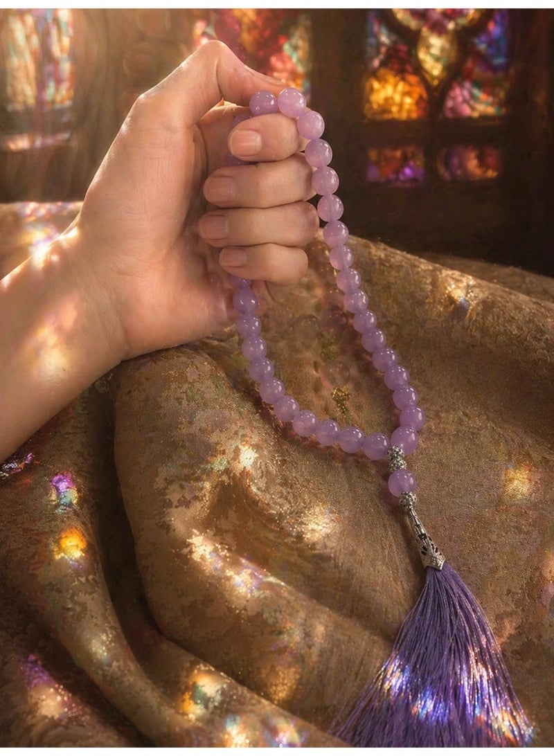 Slema Natural Purple Agate Islamic Prayer Beads Tasbih 33 Beads 12mm, Muslim Rosary Misbaha with Purple Tassel for Religious Worship & Gift - Image 2