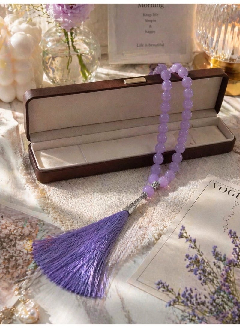 Slema Natural Purple Agate Islamic Prayer Beads Tasbih 33 Beads 12mm, Muslim Rosary Misbaha with Purple Tassel for Religious Worship & Gift - Image 5