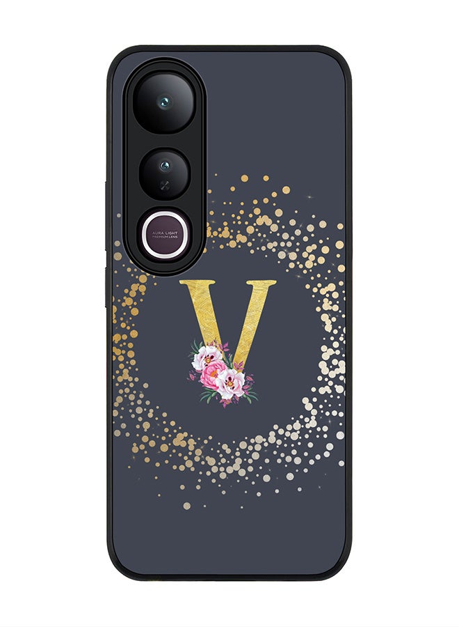 Stylizedd For vivo V50 Lite Case,Slim fit Camera Protection, Shockproof Thin Phone cover  - Custom Monogram Floral - V  (Grey )