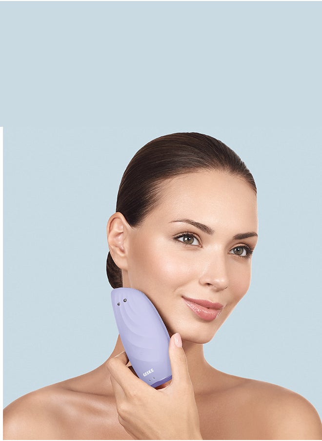 GESKE SmartAppGuided Sonic Thermo Facial Brush & Face Lifter 8 in 1 Skin Cleaning & Anti-Wrinkles Electric Cleaning Brush Made of Silicone Face Massager Cleansing & Anti-Ageing - Purple  - Image 3