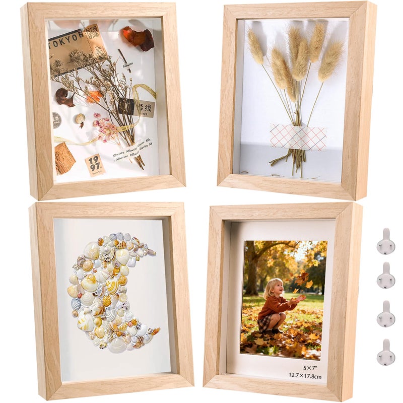 Dohomi 5x7 Shadow Box Frame Small Shadow Box Display Case 4 Pack Natural Wood Picture Frame Glass Surface Internal Depth 06 inch for Wall Or Tabletop - Image 3