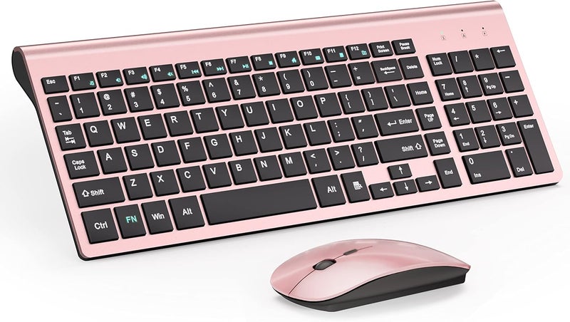 TopMate Wireless Keyboard and Mouse Ultra Slim Combo, 2.4G Silent Compact USB 2400DPI Mouse and Scissor Switch Keyboard Set with Cover, Batteries Included, for PC/Laptop/Windows/Mac - Rose Gold Black - Image 1