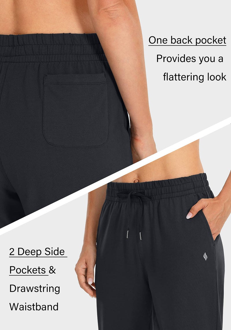SANTINY Women's Cotton Sweatpants Yoga Lounge Casual Pants Open Bottom Sweat Pants for Women with Pockets (Black_L) - Image 5