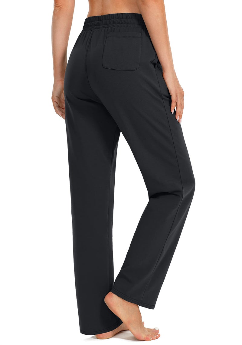 SANTINY Women's Cotton Sweatpants Yoga Lounge Casual Pants Open Bottom Sweat Pants for Women with Pockets (Black_L) - Image 3