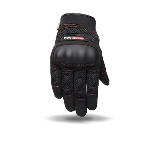 TVS Racing Rogue Riding Gloves | TPR Knuckle Guard | Touchscreen Fingertip | Airmesh Panels | Micro Suede Grip | 3mm Palm Padding | Velcro Strap | Motorcycle & Bike Riding Gloves (Black/L) - Image 2