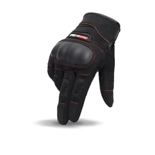 TVS Racing Rogue Riding Gloves | TPR Knuckle Guard | Touchscreen Fingertip | Airmesh Panels | Micro Suede Grip | 3mm Palm Padding | Velcro Strap | Motorcycle & Bike Riding Gloves (Black/L) - Image 1