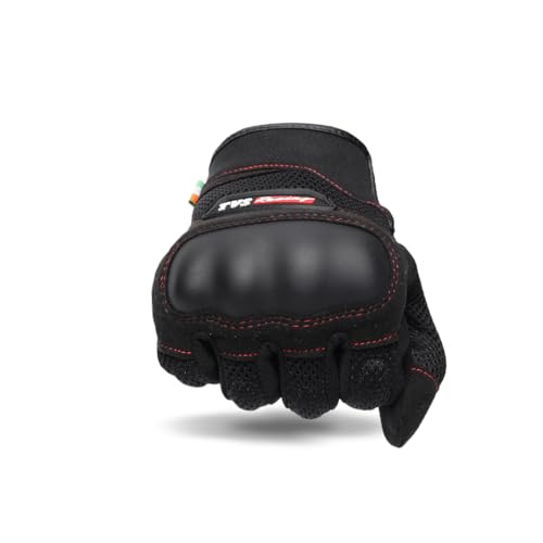 TVS Racing Rogue Riding Gloves | TPR Knuckle Guard | Touchscreen Fingertip | Airmesh Panels | Micro Suede Grip | 3mm Palm Padding | Velcro Strap | Motorcycle & Bike Riding Gloves (Black/L) - Image 3