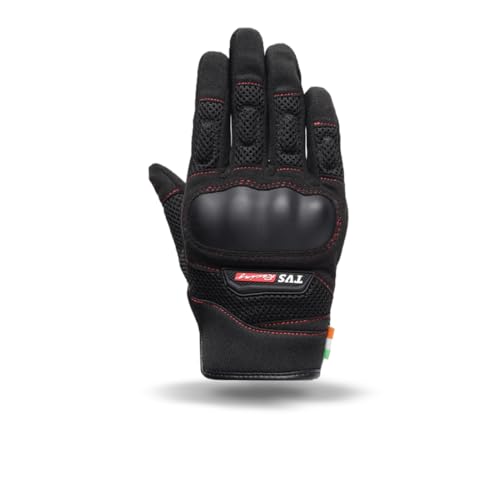 TVS Racing Rogue Riding Gloves | TPR Knuckle Guard | Touchscreen Fingertip | Airmesh Panels | Micro Suede Grip | 3mm Palm Padding | Velcro Strap | Motorcycle & Bike Riding Gloves (Black/L) - Image 4