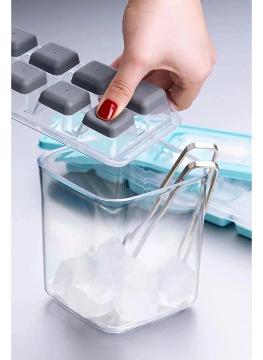 Octopus Bazaar - 1 Piece Practical 12 Compartment Push Finger Silicone Ice Mold | Silicone Non-Stick Push Finger Ice Cube Tray with Lid - Image 1