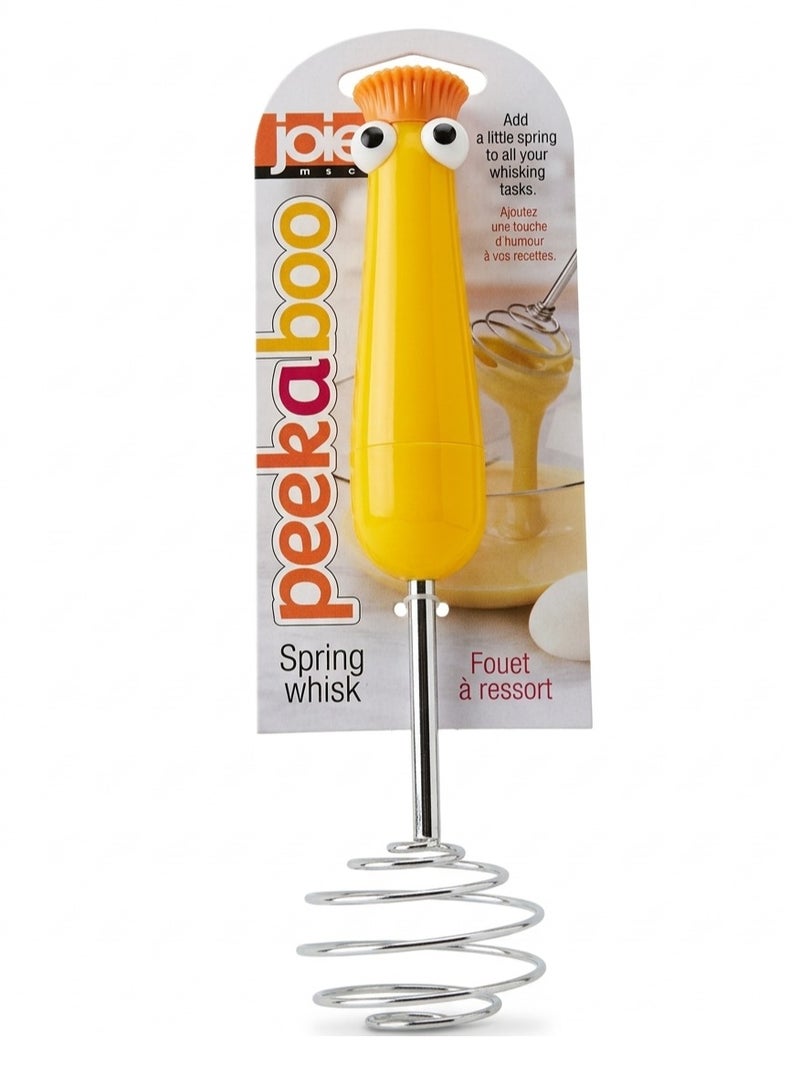 Joie MSC Joie Spring Whisk Hand Mixer Stainless Steel Coil Whisk with Ergonomic Handle Manual Egg Beater for Baking Cooking Mixing Batter Eggs Sauce Kitchen Tool BPA Free Yellow - Image 1