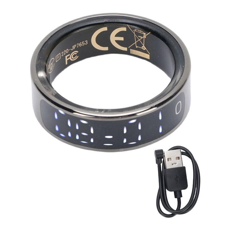 Fitness Tracker Ring: Black Size 8 (18.1mm ID, 56.9mm Circumference) 50m Waterproof Multi Functional Display Smart Ring - Multiple Sports Modes Gesture Control Ring for Active Lifestyle, Sports, Every - Image 1