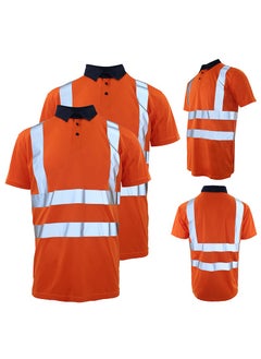 Zuolaya High Visibility T Shirt Reflective Stripes Short Sleeve Orange M  - Image 2
