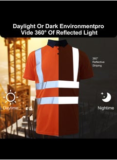Zuolaya High Visibility T Shirt Reflective Stripes Short Sleeve Orange M  - Image 4