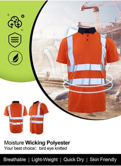 Zuolaya High Visibility T Shirt Reflective Stripes Short Sleeve Orange M  - Image 5
