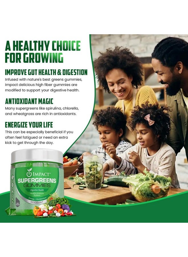 إمباكت IMPACT Supergreens Gummies - علكات نباتية غنية بالألياف للكبار والصغار - علكات خضراء تحتوي على فيتامينات أساسية - تدعم المناعة وصحة الأمعاء - 60 علكة نباتية - 4 جرام من الألياف لكل علكتين - Image 2