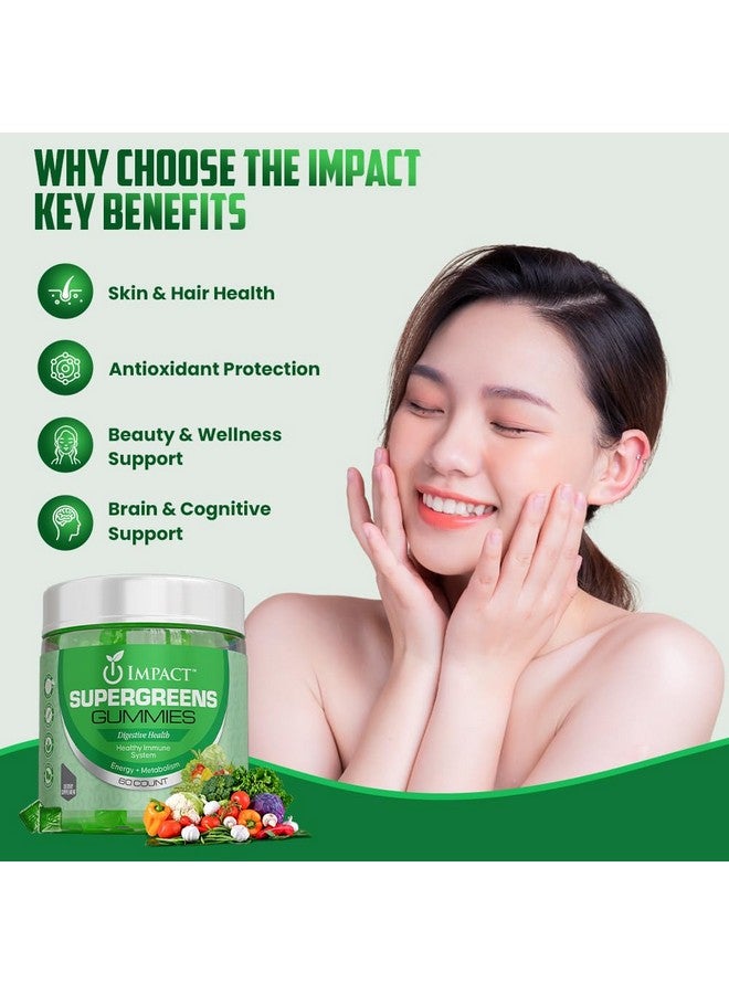 إمباكت IMPACT Supergreens Gummies - علكات نباتية غنية بالألياف للكبار والصغار - علكات خضراء تحتوي على فيتامينات أساسية - تدعم المناعة وصحة الأمعاء - 60 علكة نباتية - 4 جرام من الألياف لكل علكتين - Image 3